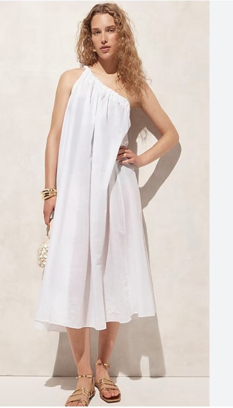 NWT J. Crew One-Shoulder Beach Dress In Cotton Voile Swim Cover-up White S